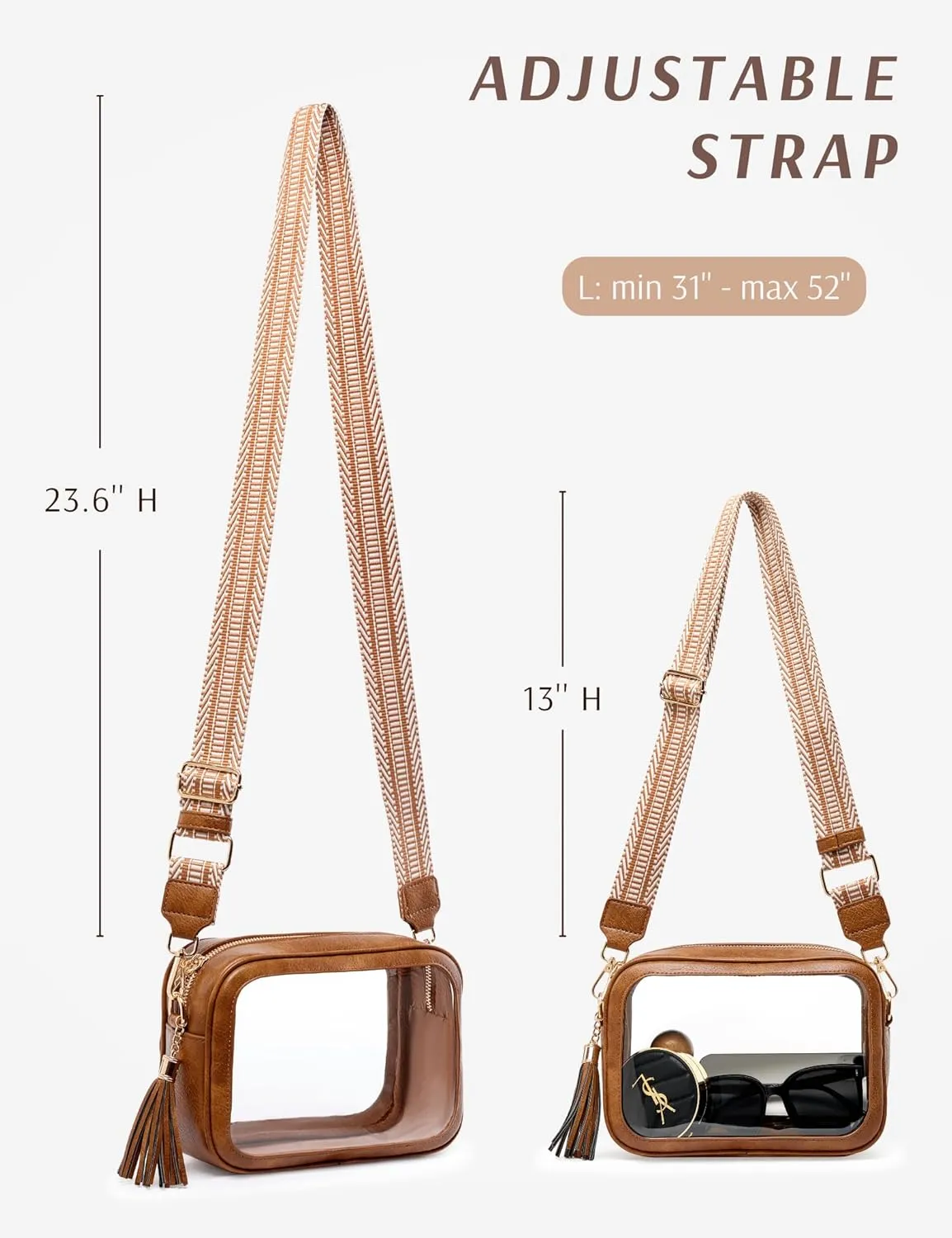 Clear Bag for Stadium Events, Clear Purse Stadium Approved Crossbody Bag for Concerts Sports Festivals Events Women