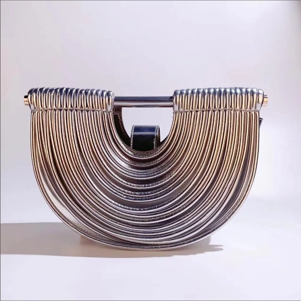Clutch Purses for Women Evening/Wedding Chic Half Round Woven Bag Formal PU Leather Purse Designer Handbags for Party Prom
