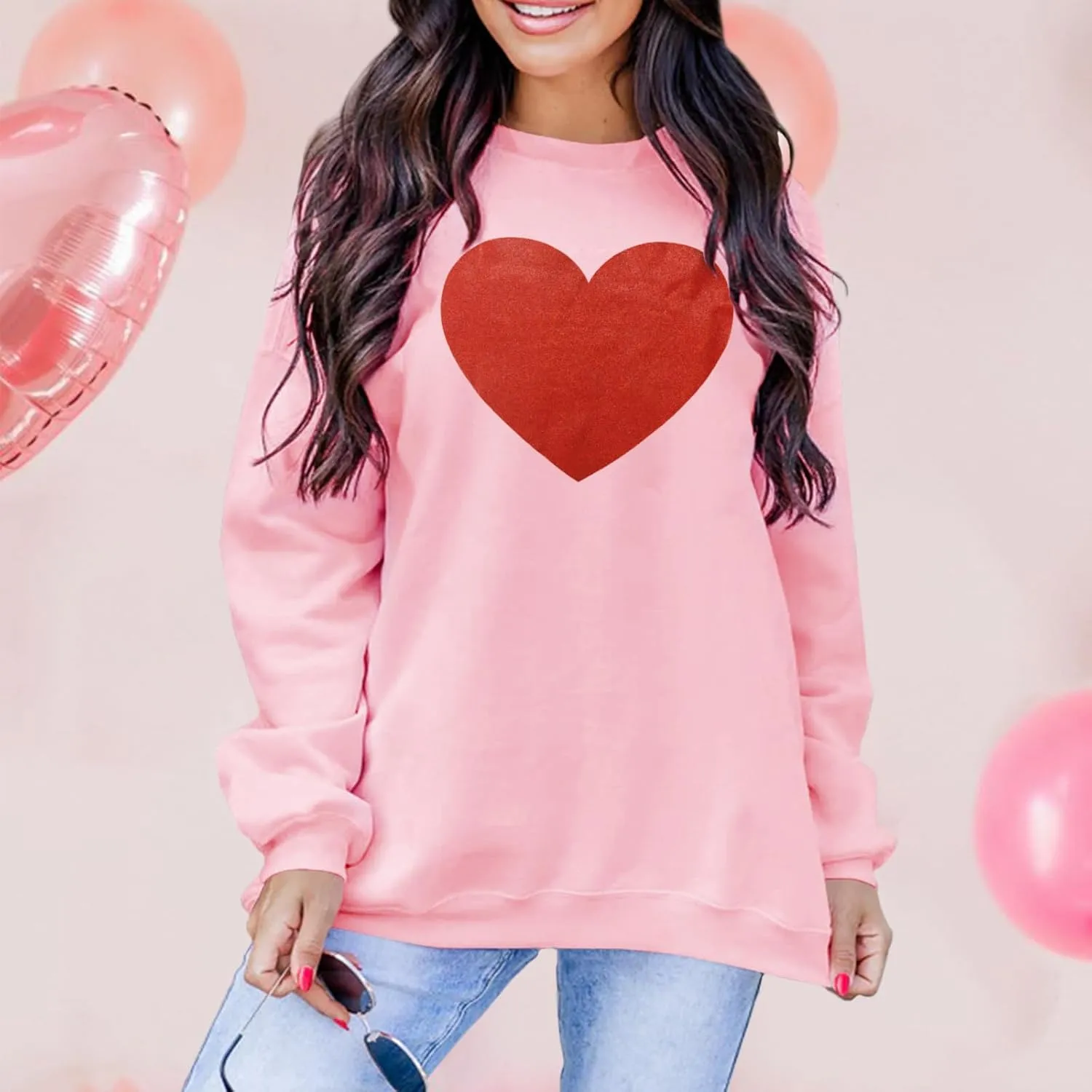 CM C&M WODRO Mommy and Me Valentines Outfits Love Heart Graphic Family Matching Sweatshirt Mom and Daughter Long Sleeve Shirt