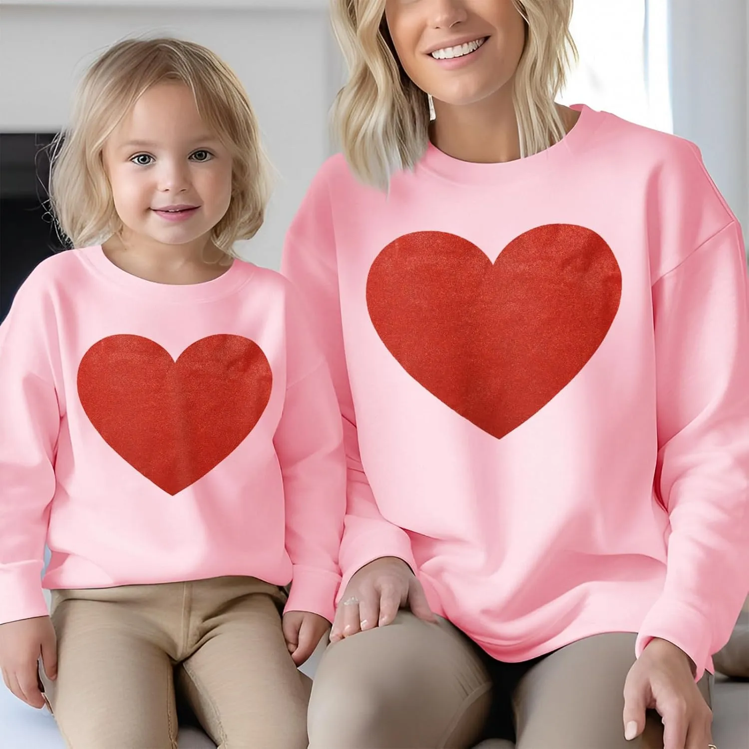 CM C&M WODRO Mommy and Me Valentines Outfits Love Heart Graphic Family Matching Sweatshirt Mom and Daughter Long Sleeve Shirt