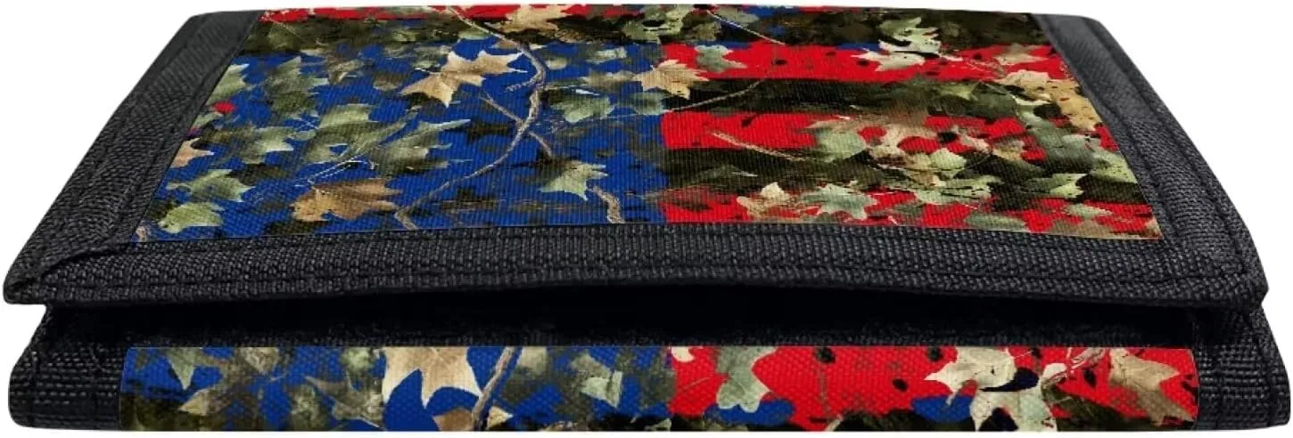 Coldinair American Flag Wallet for Teens Kids Boys Girls,Dead Leaves Slim RFID Trifold Canvas Wallets for Travel School