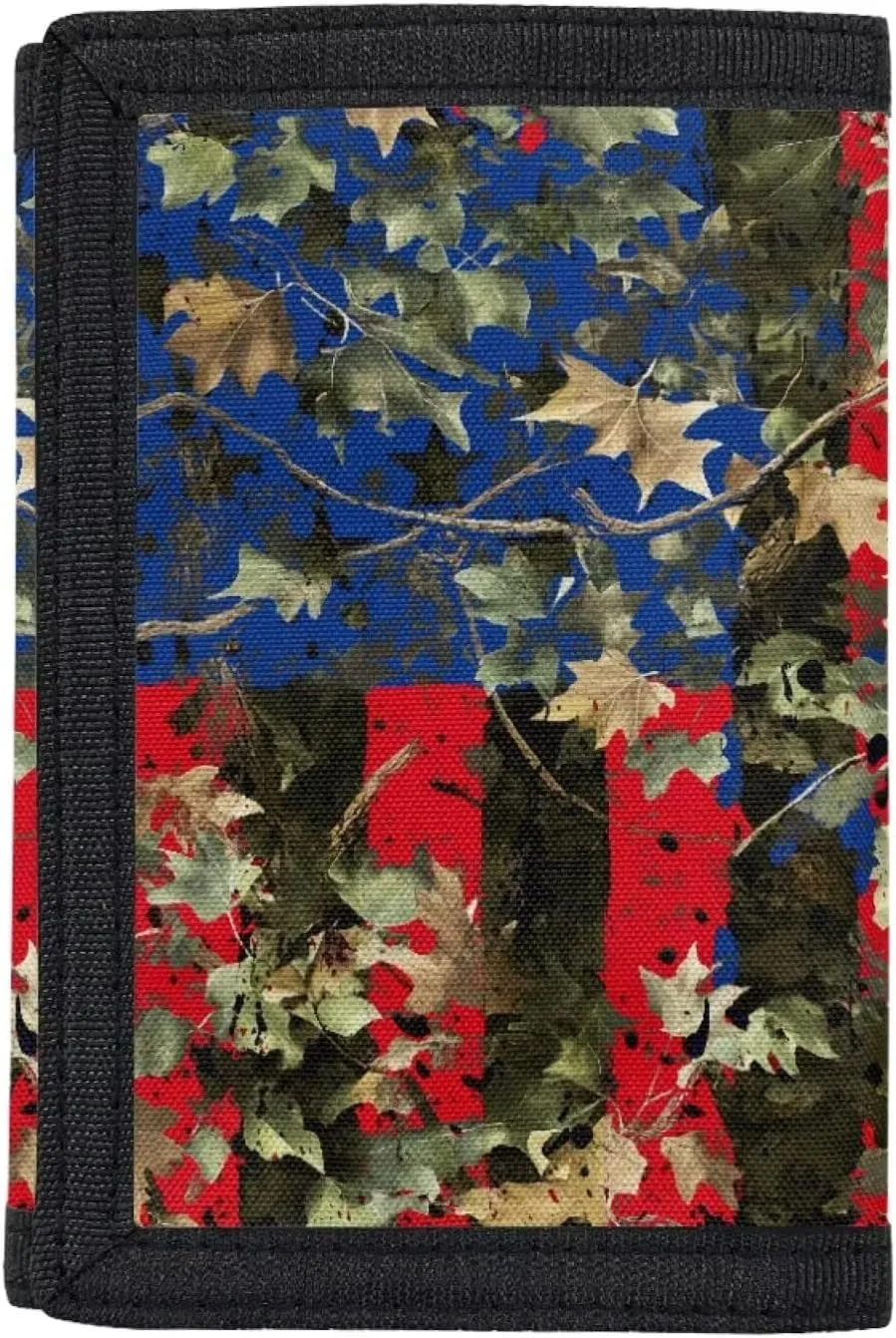 Coldinair American Flag Wallet for Teens Kids Boys Girls,Dead Leaves Slim RFID Trifold Canvas Wallets for Travel School
