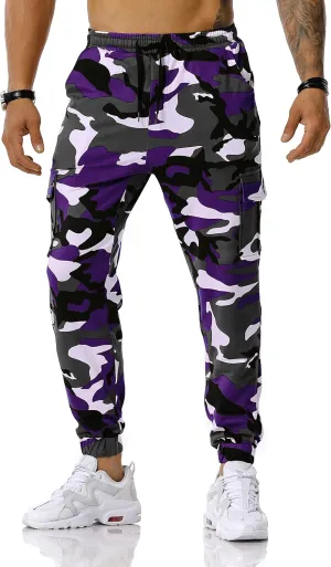 Colorful House Men Camo Cargo Jogger Sweatpants Casual Drawstring Camouflage Cargo Work Pants with Pockets