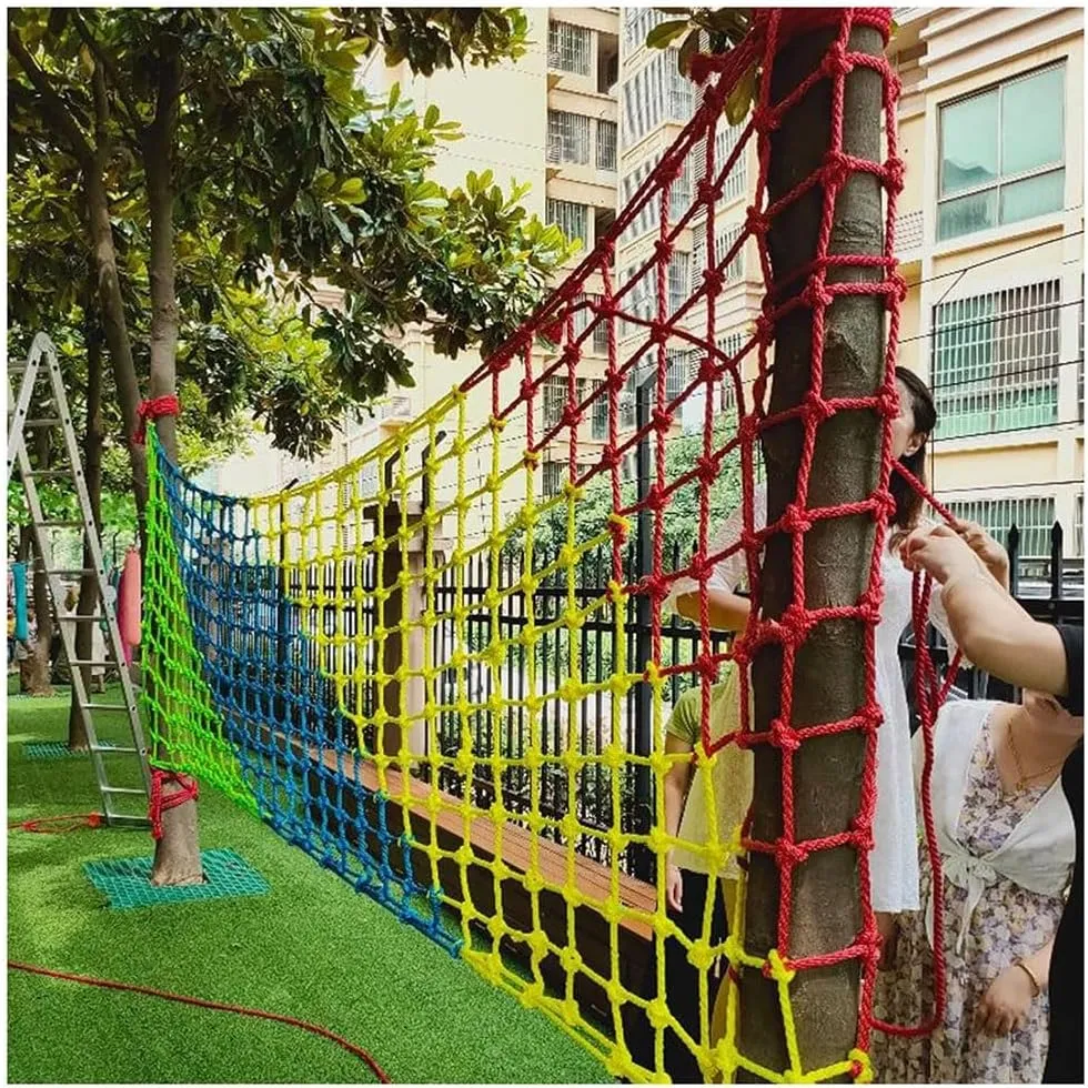 Colorful Rope Netting Heavy Duty Rock Climbing Net Climb Netting Playground Kids Rope Mesh Outdoor Ladder Swingset Cargo(8mm*10cm,1X2m/3.3X6.6ft)