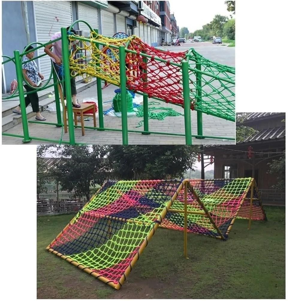 Colorful Rope Netting Heavy Duty Rock Climbing Net Climb Netting Playground Kids Rope Mesh Outdoor Ladder Swingset Cargo(8mm*10cm,1X2m/3.3X6.6ft)
