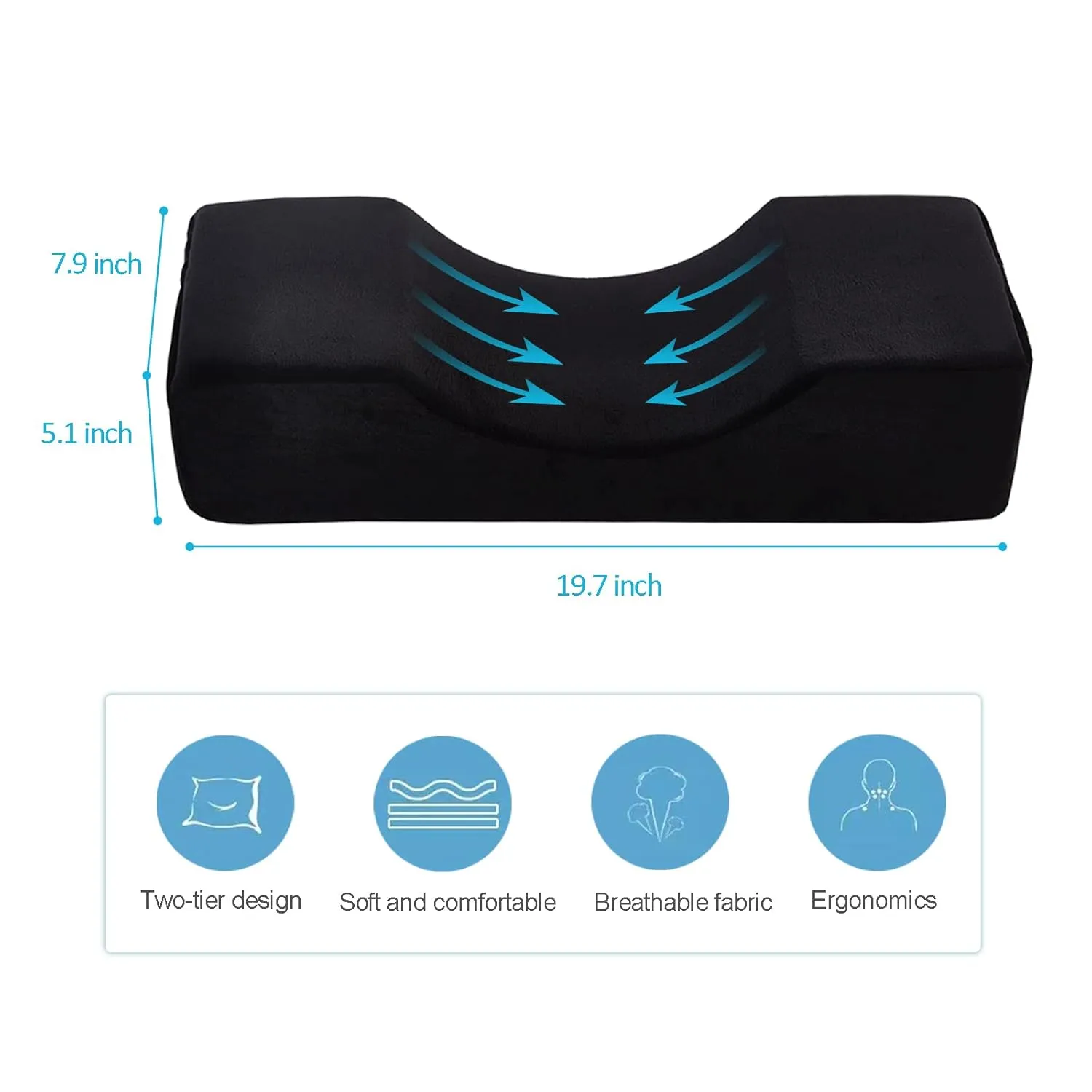 Comfortable Eyelash Extension Neck Pillow,Memory Foam Neck Contour Pillow for Sleeping Support,Beauty Salon Lash Grafting Pillow,Removable Black Velvet Cervical Pillow