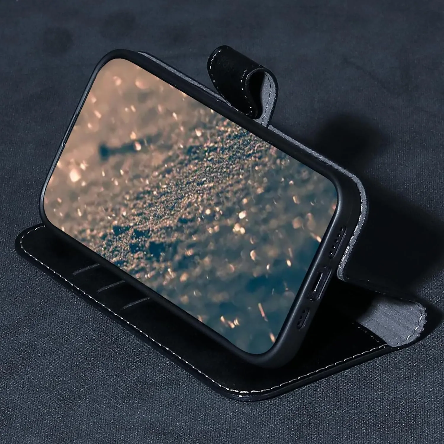 Compatible with iPhone 15 Pro Max Wallet Case with Card Holder, Genuine Leather Flip Folio Cover with Adjustable Kickstand,Magnetic Closure,Shockproof&Anti-Fingerprint, Black