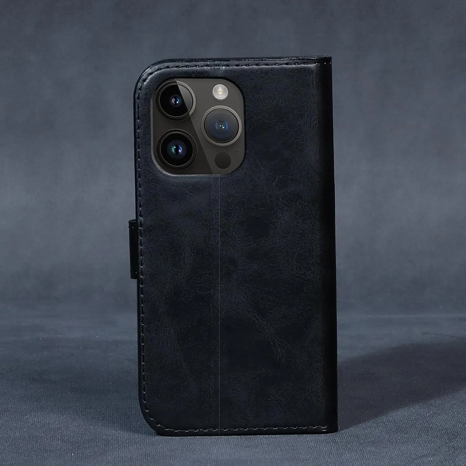Compatible with iPhone 15 Pro Max Wallet Case with Card Holder, Genuine Leather Flip Folio Cover with Adjustable Kickstand,Magnetic Closure,Shockproof&Anti-Fingerprint, Black