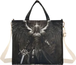 Corduroy Tote Bag Archangel Sword Black for Women Large Shoulder Bag with Pockets for Beach Work Travel Shopping S