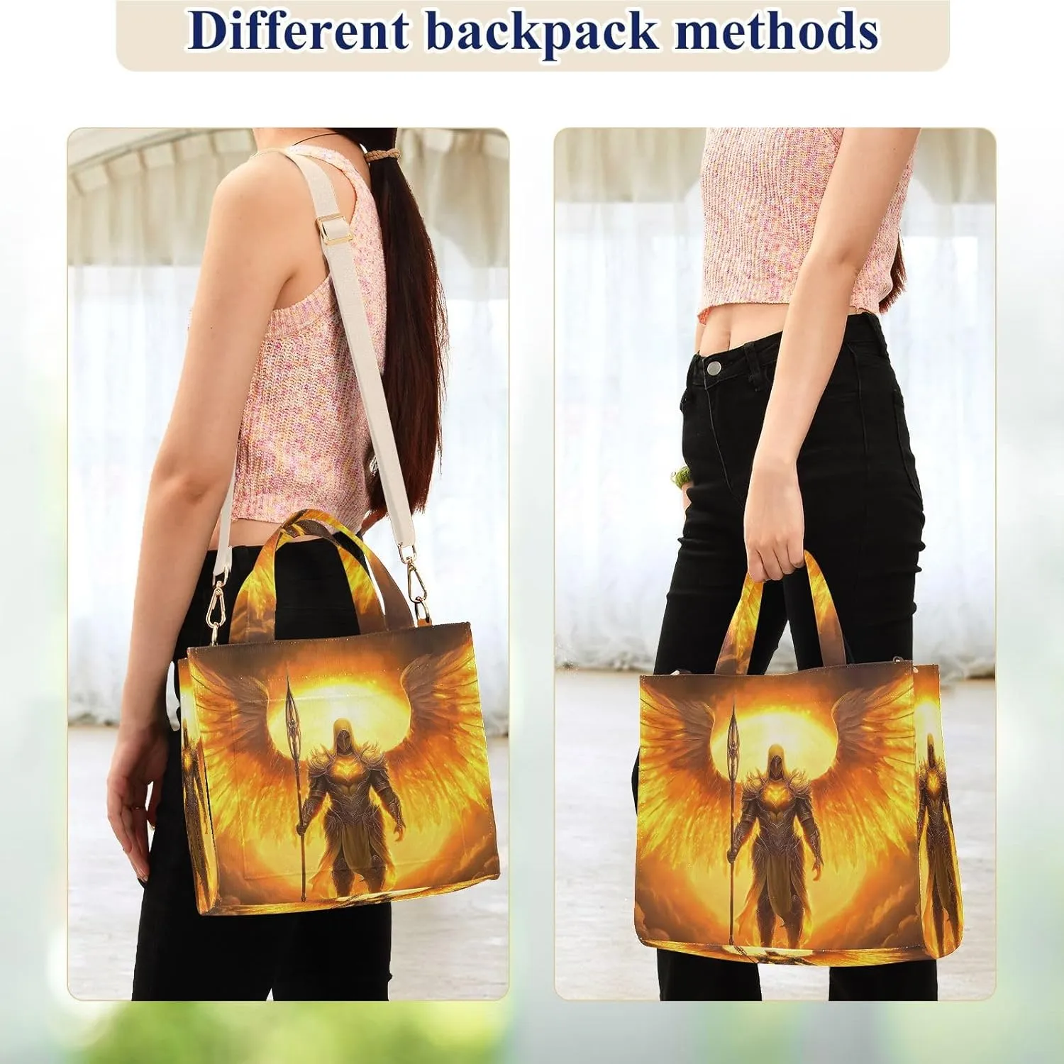 Corduroy Tote Bag Archangel Wings Sun for Women Large Shoulder Bag with Pockets for Beach Work Travel Shopping S
