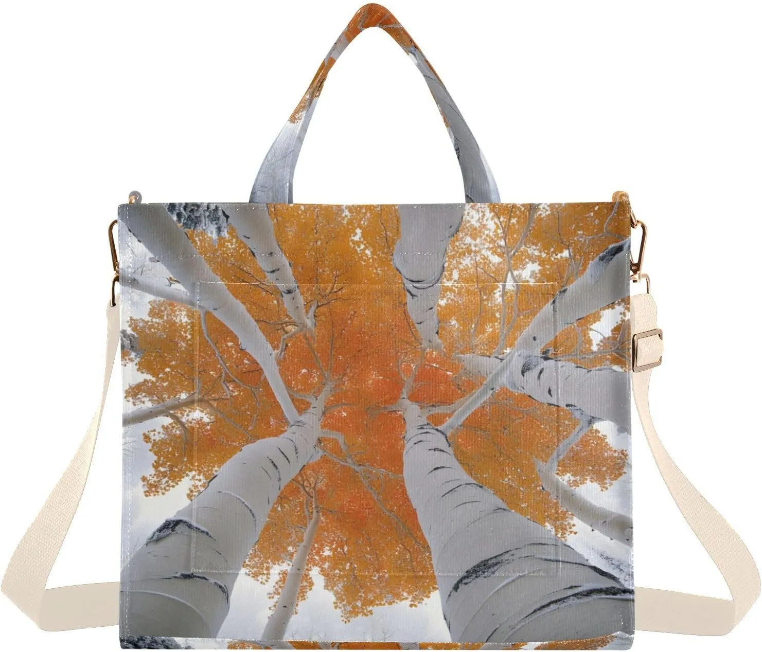 Corduroy Tote Bag Birch Tree Winter for Women Large Shoulder Bag with Pockets for Beach Work Travel Shopping S