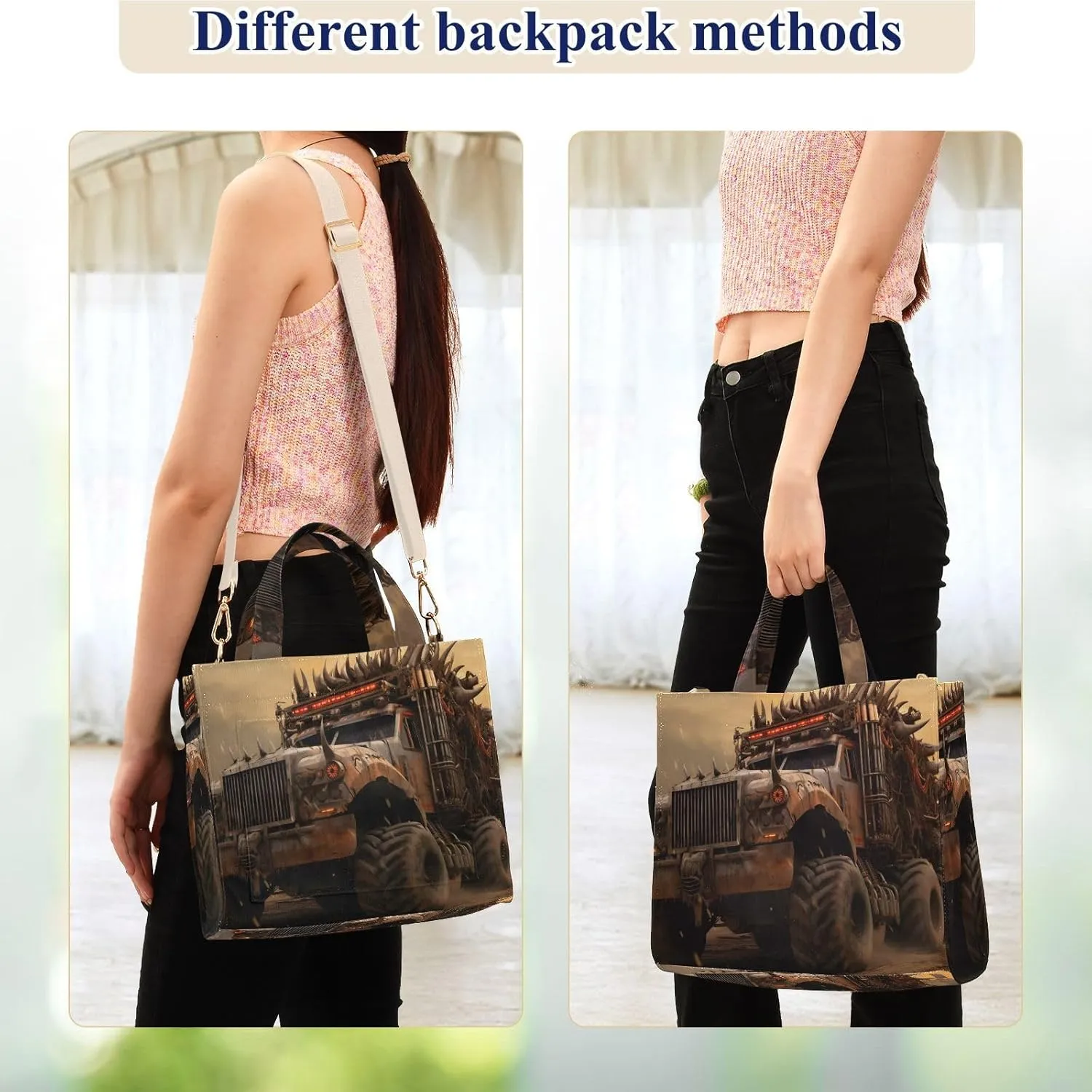 Corduroy Tote Bag Cool Monster Truck Mad for Women Large Shoulder Bag with Pockets for Beach Work Travel Shopping S