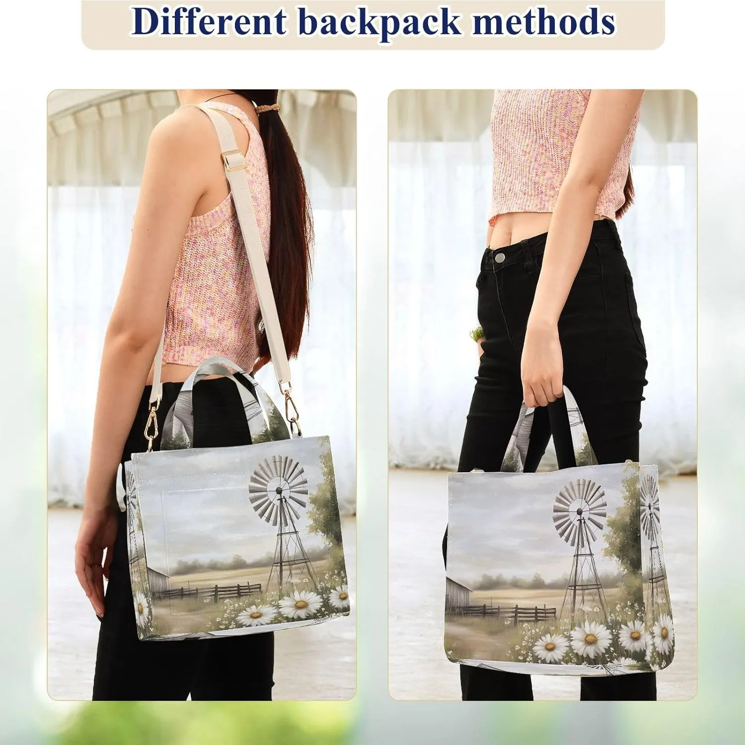 Corduroy Tote Bag Farm Daisy Barn Retro for Women Large Shoulder Bag with Pockets for Beach Work Travel Shopping S