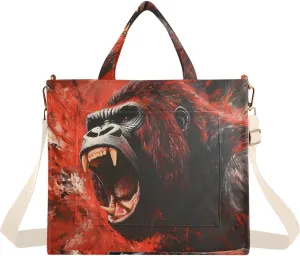 Corduroy Tote Bag Gorilla Red Roar for Women Large Shoulder Bag with Pockets for Beach Work Travel Shopping S