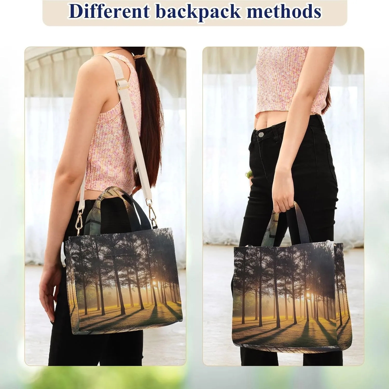 Corduroy Tote Bag Landscape Sunrise Nature for Women Large Shoulder Bag with Pockets for Beach Work Travel Shopping S