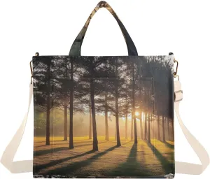 Corduroy Tote Bag Landscape Sunrise Nature for Women Large Shoulder Bag with Pockets for Beach Work Travel Shopping S