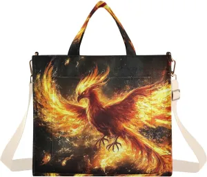 Corduroy Tote Bag Phoenix Fire Black for Women Large Shoulder Bag with Pockets for Beach Work Travel Shopping S