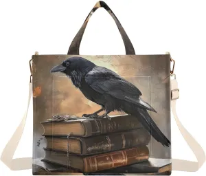 Corduroy Tote Bag Raven Books Vintage for Women Large Shoulder Bag with Pockets for Beach Work Travel Shopping S