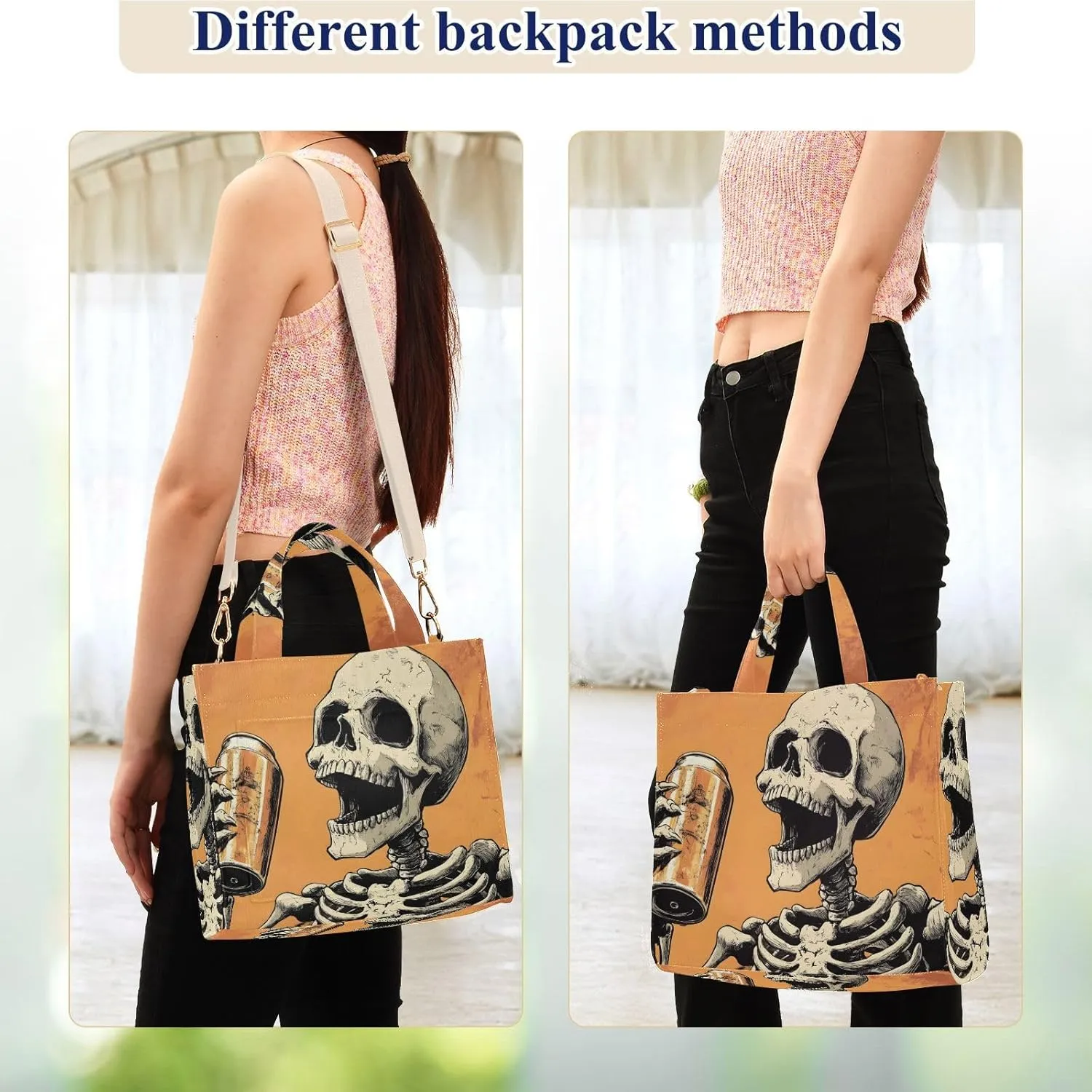 Corduroy Tote Bag Skeleton Funny Soda for Women Large Shoulder Bag with Pockets for Beach Work Travel Shopping S