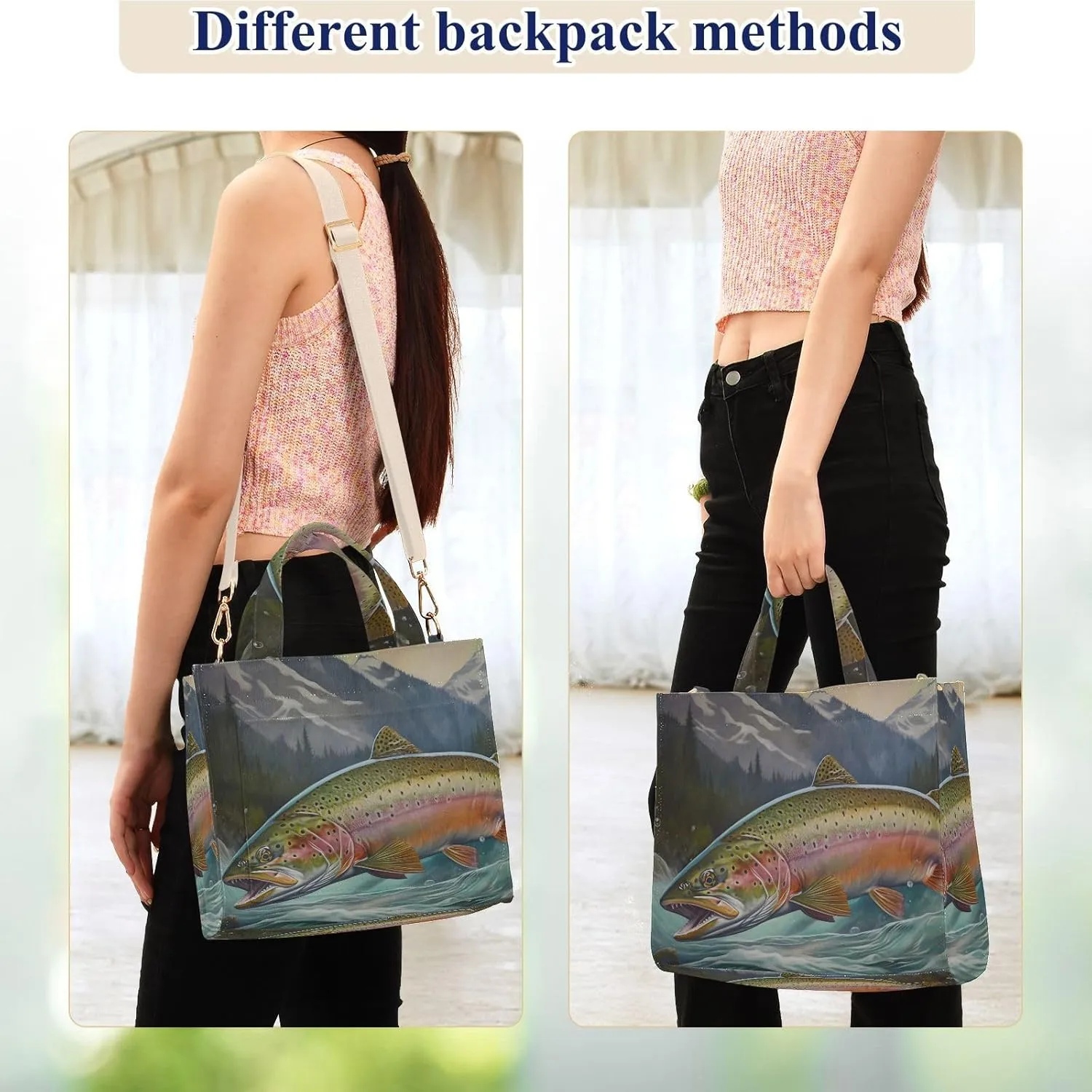 Corduroy Tote Bag Trout Big River for Women Large Shoulder Bag with Pockets for Beach Work Travel Shopping S