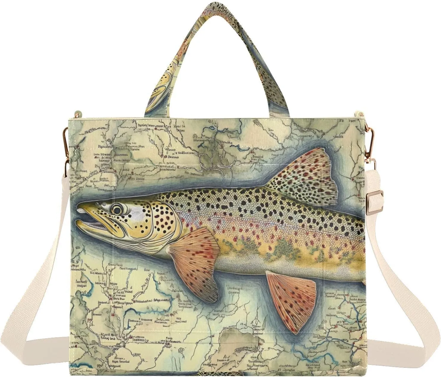 Corduroy Tote Bag Trout Fish Retro for Women Large Shoulder Bag with Pockets for Beach Work Travel Shopping S