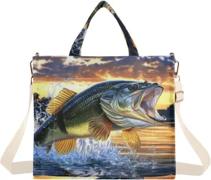 Corduroy Tote Bag Trout Sunset Jump for Women Large Shoulder Bag with Pockets for Beach Work Travel Shopping S