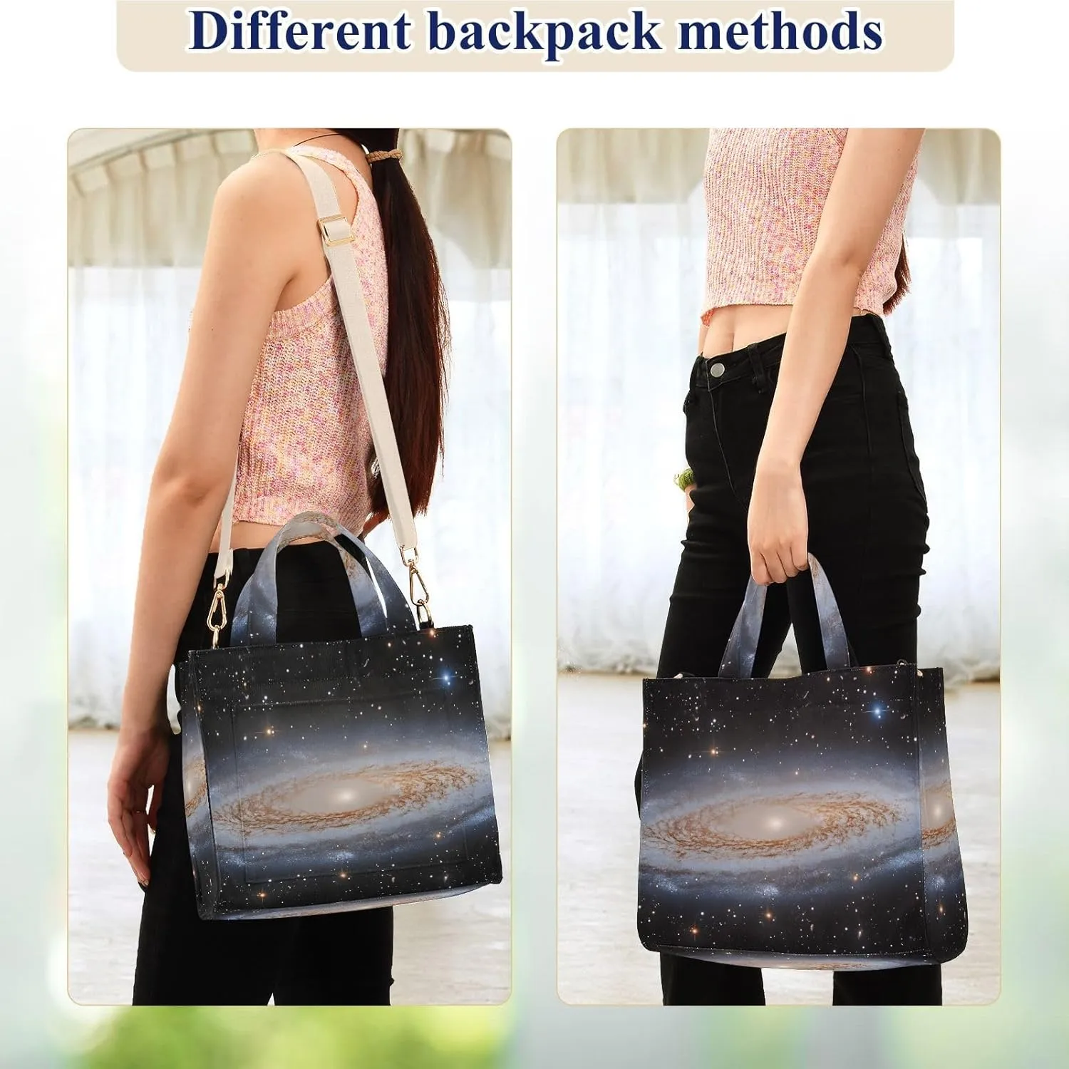 Corduroy Tote Bag Universe Space for Women Large Shoulder Bag with Pockets for Beach Work Travel Shopping S