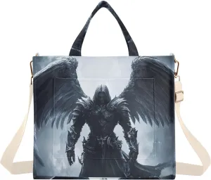 Corduroy Tote Bag Wings Archangel Black for Women Large Shoulder Bag with Pockets for Beach Work Travel Shopping S
