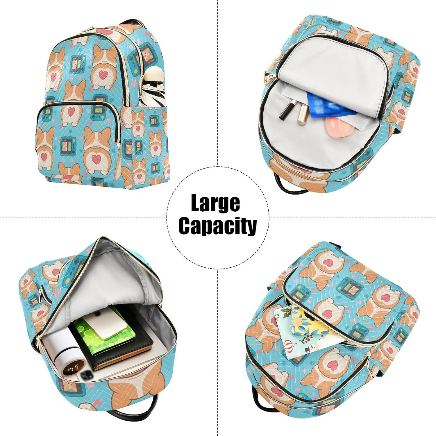 Corgi Heart Game Console Mini Backpack Purse for Women Shoulder Bag Fashion Daypack Ladies Handbag Lightweight Travel Bag Rucksack