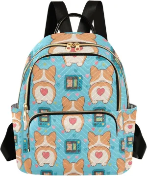 Corgi Heart Game Console Mini Backpack Purse for Women Shoulder Bag Fashion Daypack Ladies Handbag Lightweight Travel Bag Rucksack