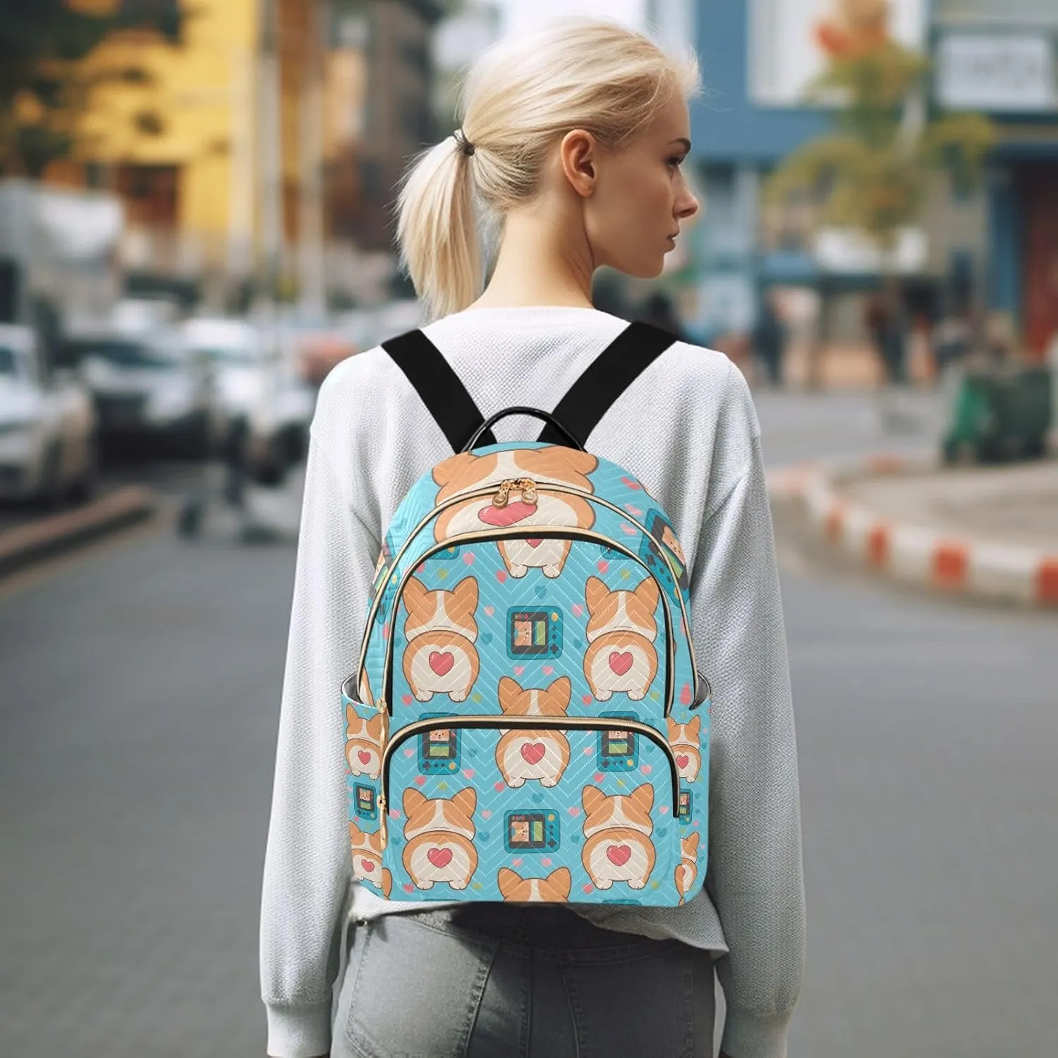Corgi Heart Game Console Mini Backpack Purse for Women Shoulder Bag Fashion Daypack Ladies Handbag Lightweight Travel Bag Rucksack