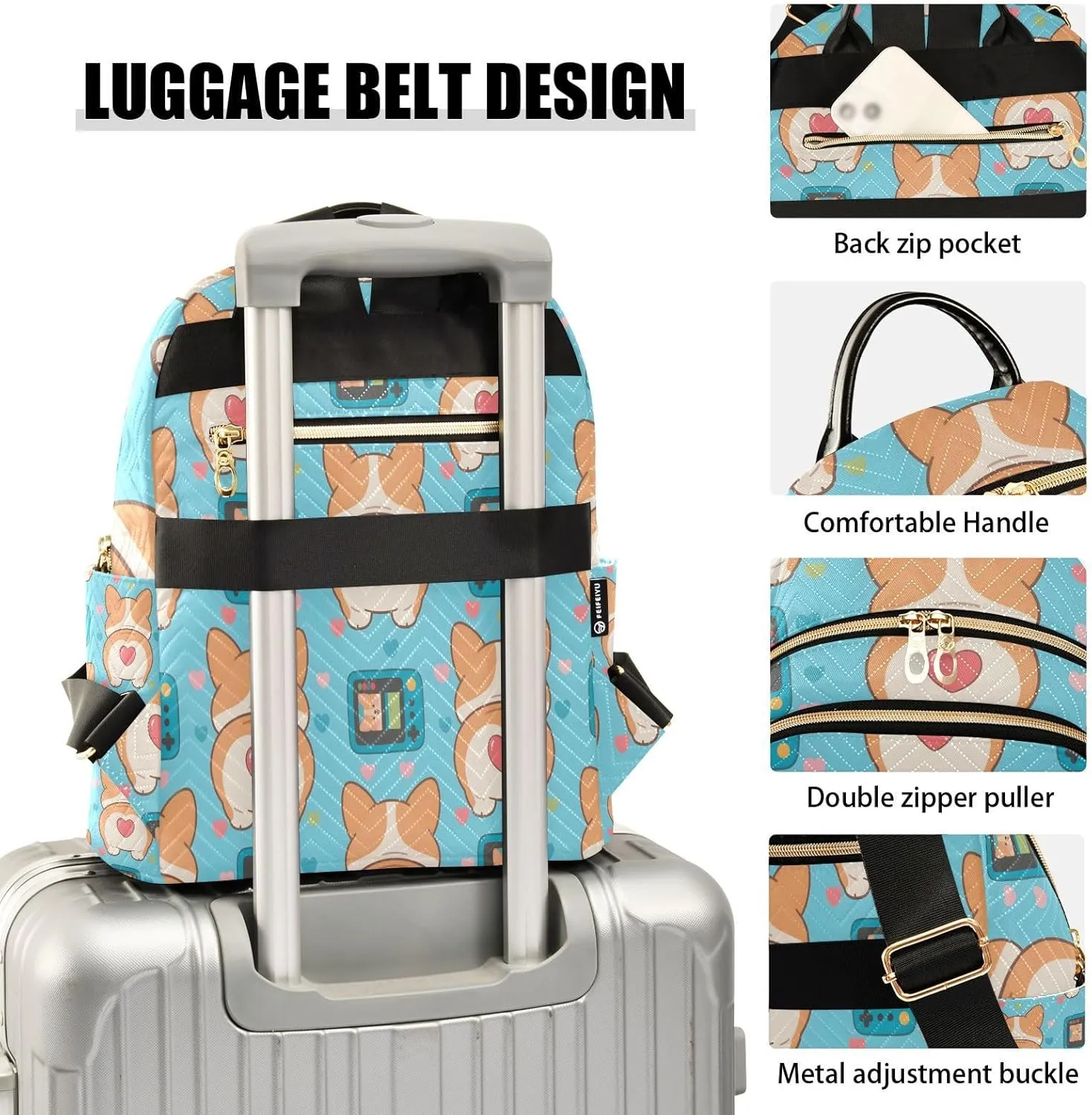 Corgi Heart Game Console Mini Backpack Purse for Women Shoulder Bag Fashion Daypack Ladies Handbag Lightweight Travel Bag Rucksack