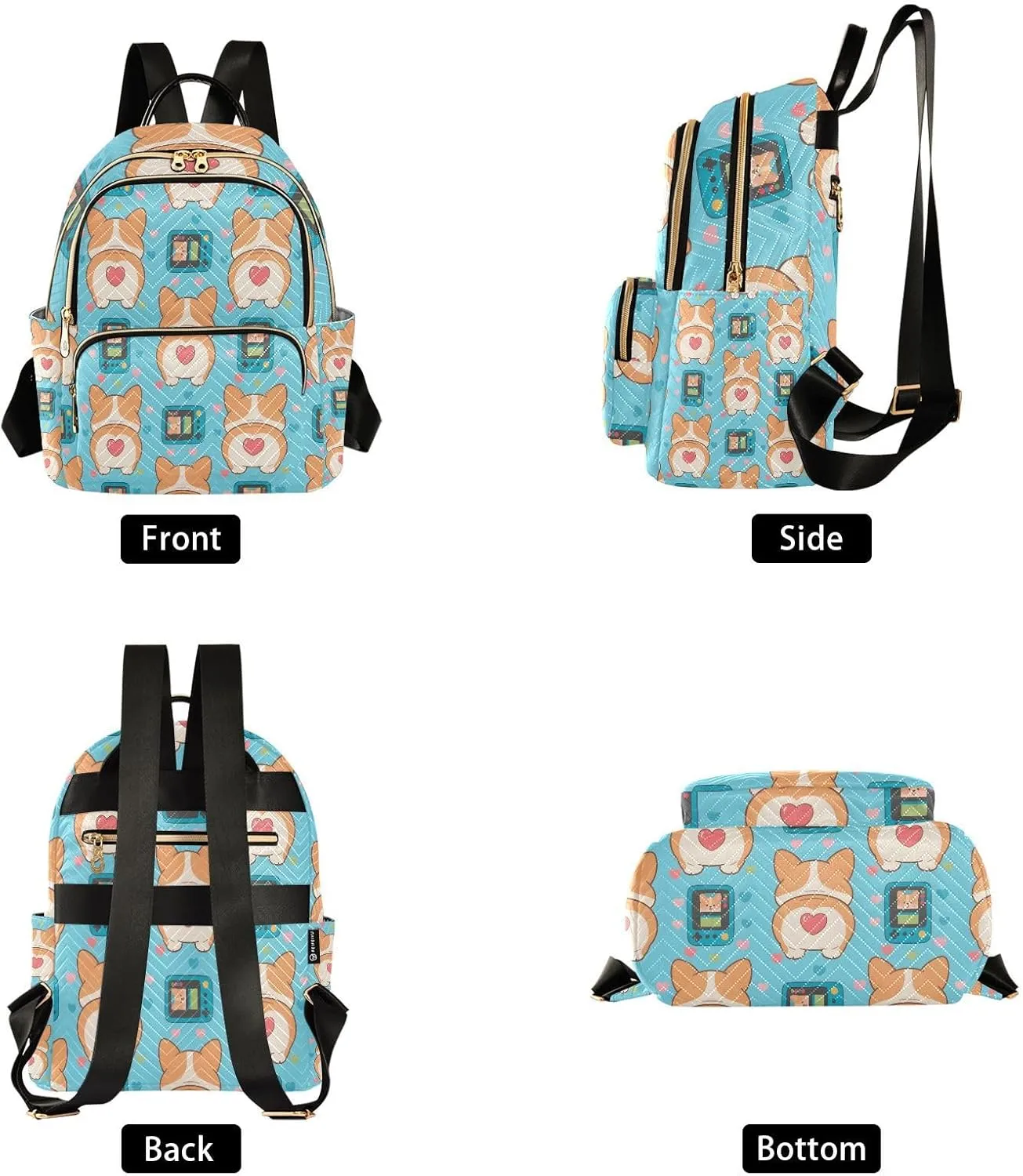 Corgi Heart Game Console Mini Backpack Purse for Women Shoulder Bag Fashion Daypack Ladies Handbag Lightweight Travel Bag Rucksack