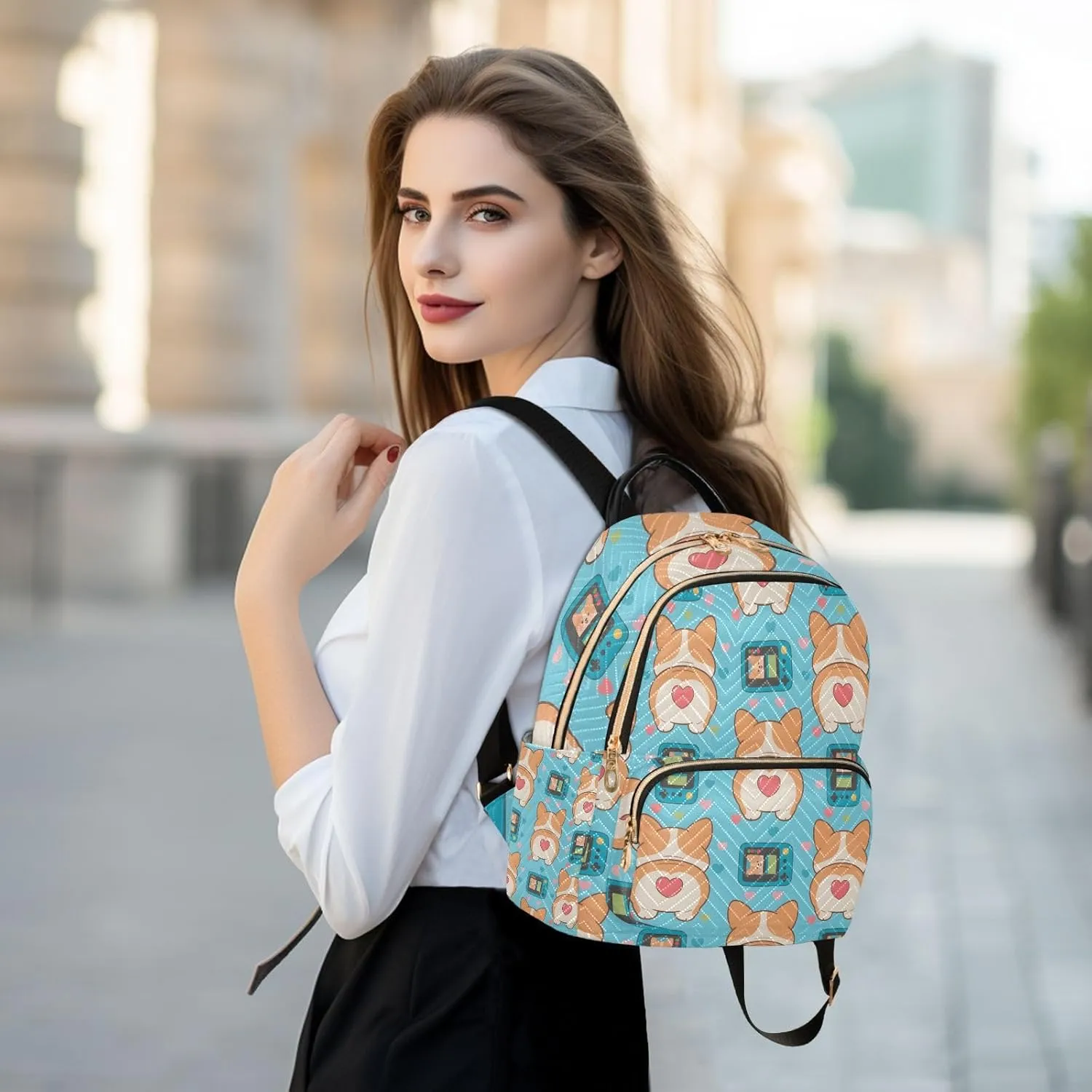 Corgi Heart Game Console Mini Backpack Purse for Women Shoulder Bag Fashion Daypack Ladies Handbag Lightweight Travel Bag Rucksack