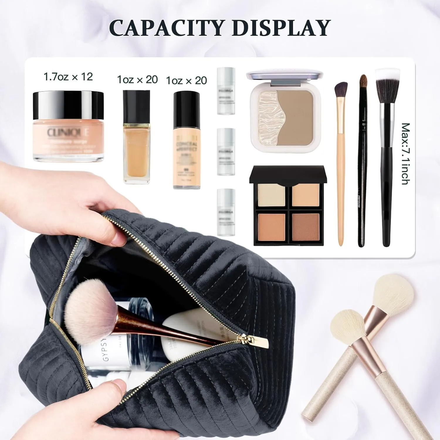 COSHAYSOO Personalized Mothers Day Birthday Retirement Gifts for Women Unique Travel Makeup Bag Quilted Make Up Cosmetic Pouch Woman Friend Gift Beauty Accessories Organizer Black Initial Letter A