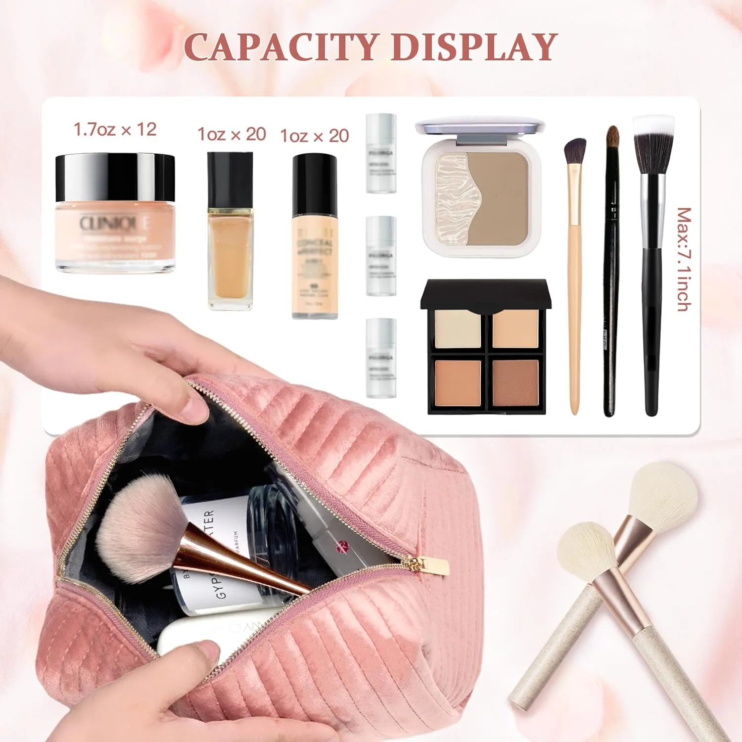COSHAYSOO Travel Makeup Bag Quilted Make Up Pouch Initial Cosmetic Case with Butterfly Decorations for Women Lipstick Glossier Lipgloss Lip Stain Moisturizer Mascara Eyeliner Organizer Pink Letter P