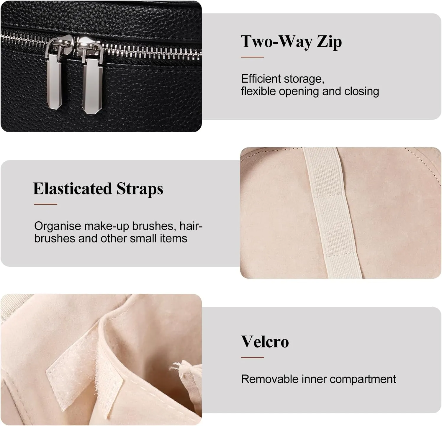 Cosmetic Case, Leather Makeup Bag, Portable Handheld Makeup Case, Detachable Compartments