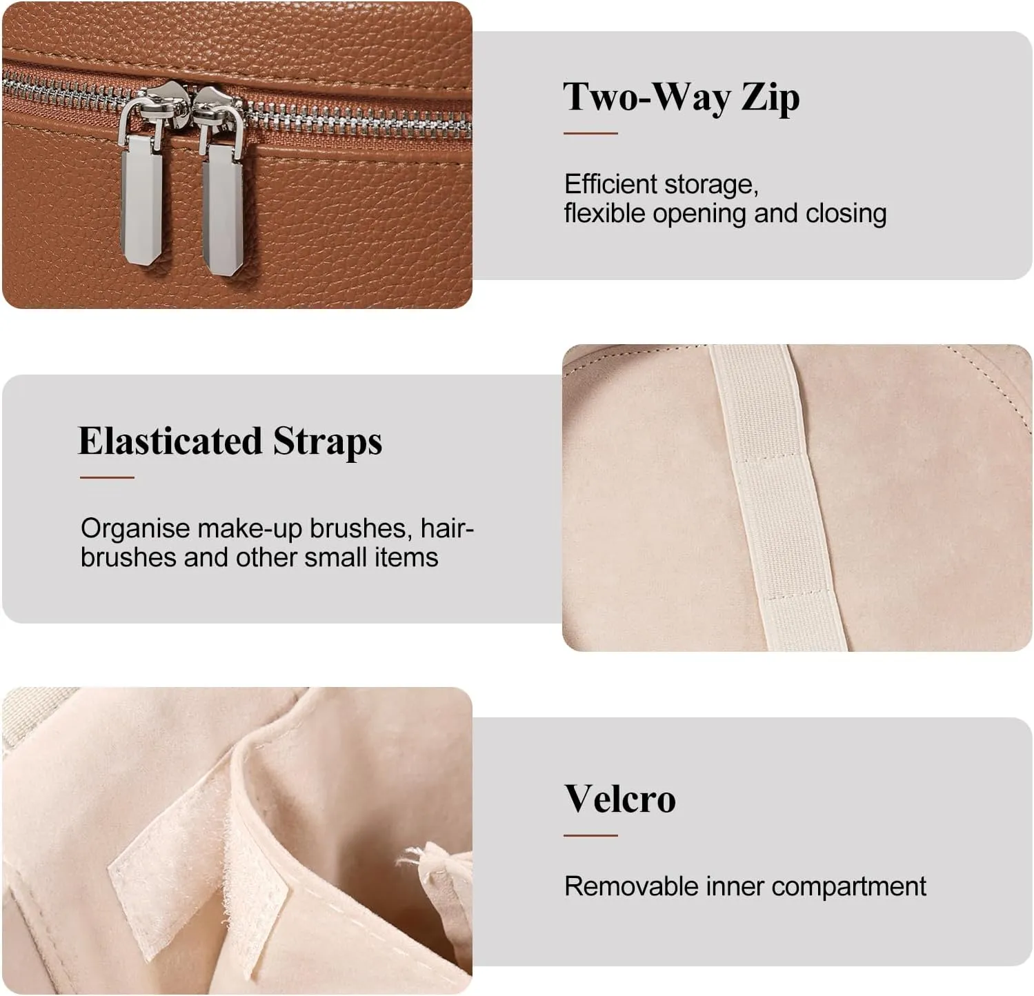 Cosmetic Case, Leather Makeup Bag, Portable Handheld Makeup Case, Detachable Compartments