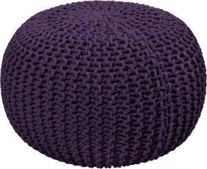 COTTON CRAFT Round Dori Pouf - Cotton Braid Cord Cable Knitted Ottoman - Foot Stool - Footrest - Floor Pouf - Woven Ottoman - Bean Bag - Living Room Dorm - 20 inches Diameter x 14 Height - Deep Plum