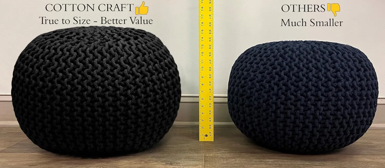 COTTON CRAFT Round Dori Pouf - Cotton Braid Cord Cable Knitted Ottoman - Foot Stool - Footrest - Floor Pouf - Woven Ottoman - Bean Bag - Living Room Dorm - 20 inches Diameter x 14 Height - Deep Plum