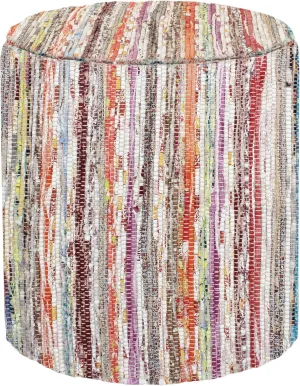COTTON CRAFT Round Pouf - Woven Cotton Chindi Cylindrical Stuffed Ottoman - Boho Foot Stool - Floor Pouf -Footrest - Accent Seat - Family Room Bedroom Dorm Décor - 14 x 16 - Multicolor