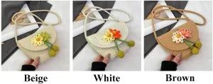 Cotton Woven Bag Clutch Purse Travel Beach Handbag Shoulder Bag Crossbody Bag for Women Hobo Purse for Holiday White
