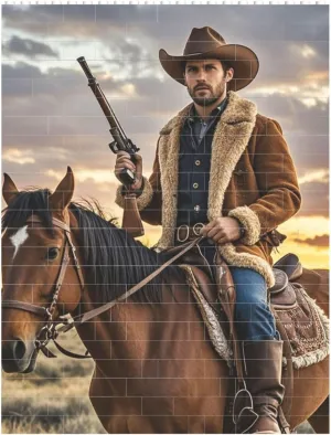 Cowboy West Building Block Puzzle Personalized Building Bricks for Adults Square Shaped Block Puzzle Building Valentine's Day Gifts for Home Decor Brick Puzzle
