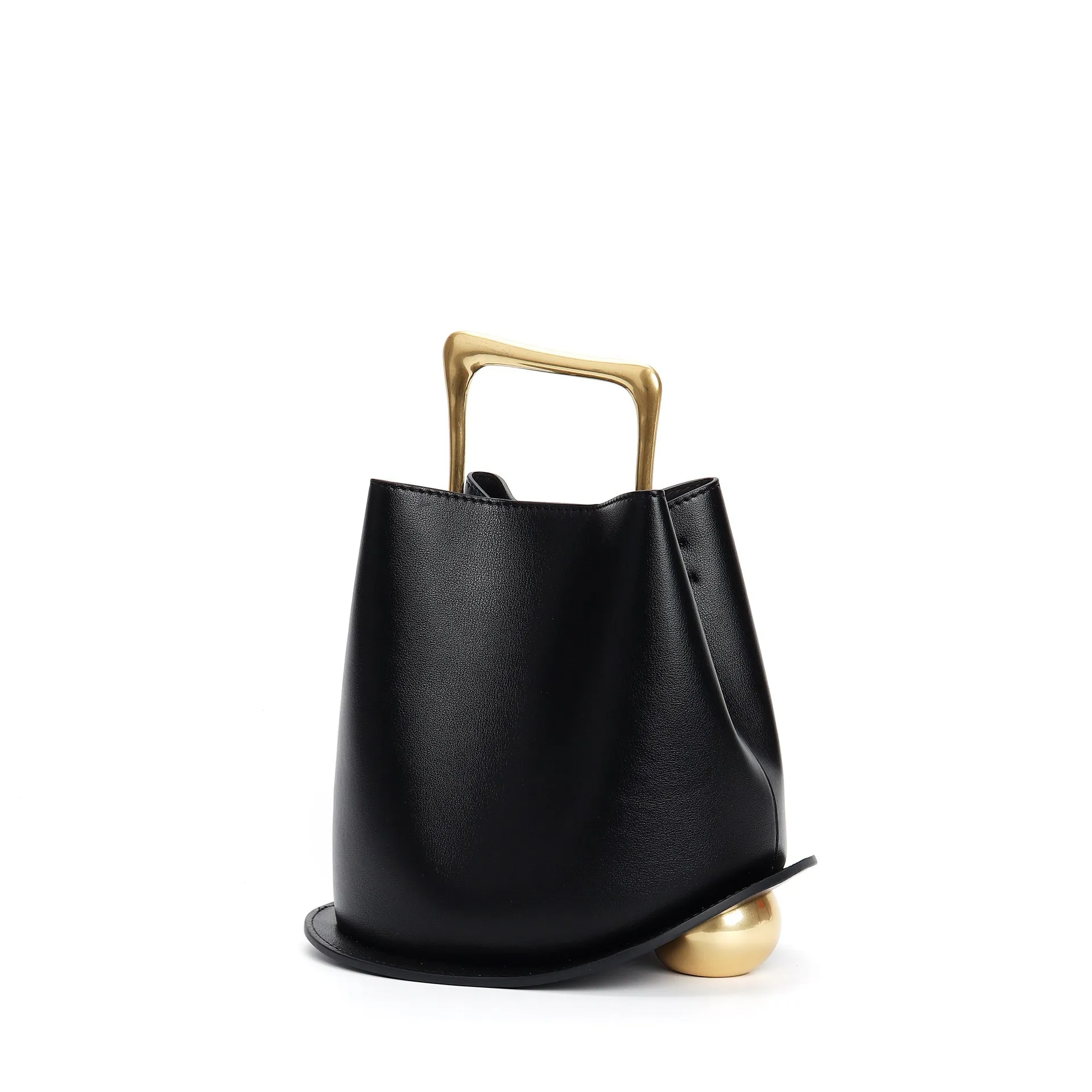 Cowhide Leather Women's Bag, Portable Bucket leather handbag