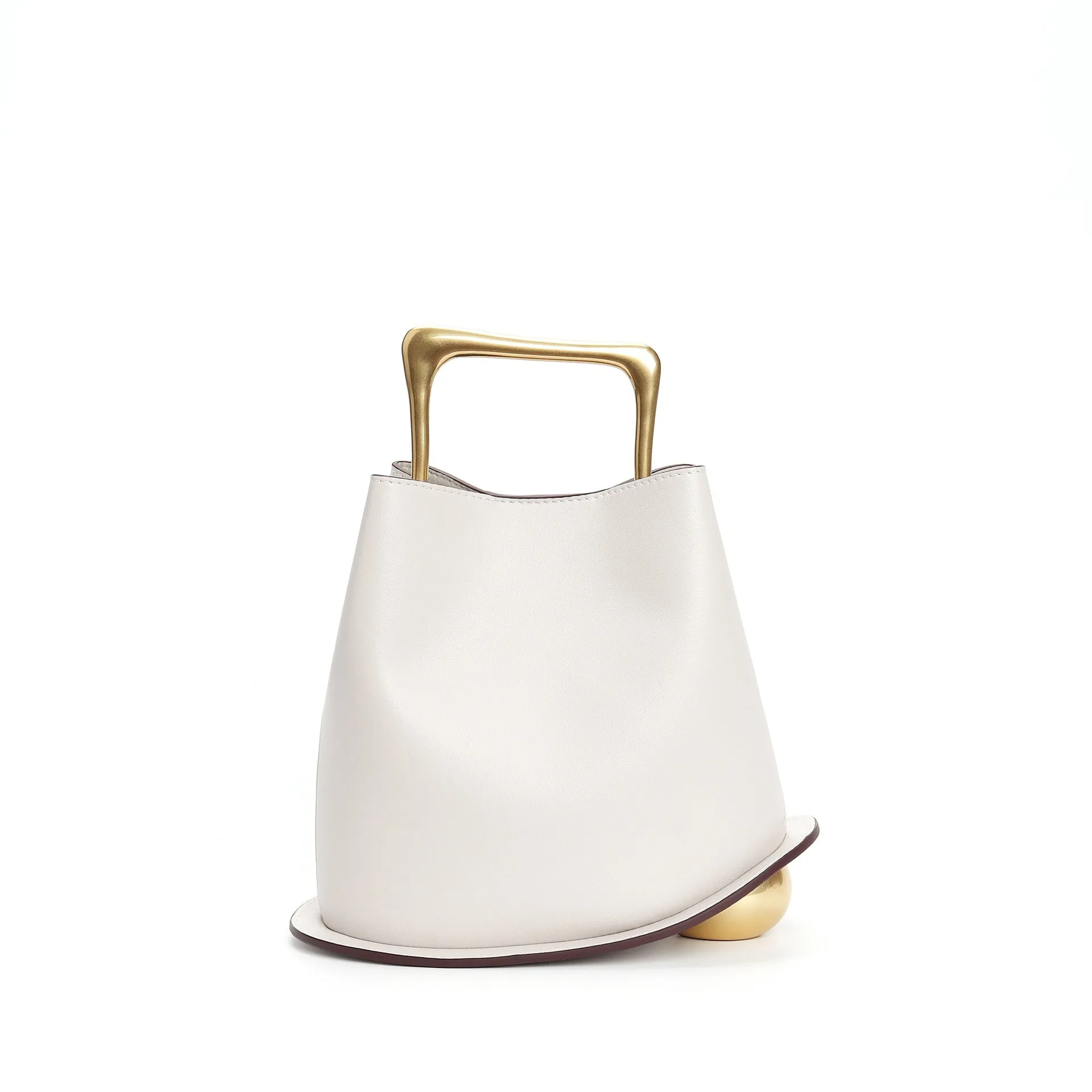 Cowhide Leather Women's Bag, Portable Bucket leather handbag