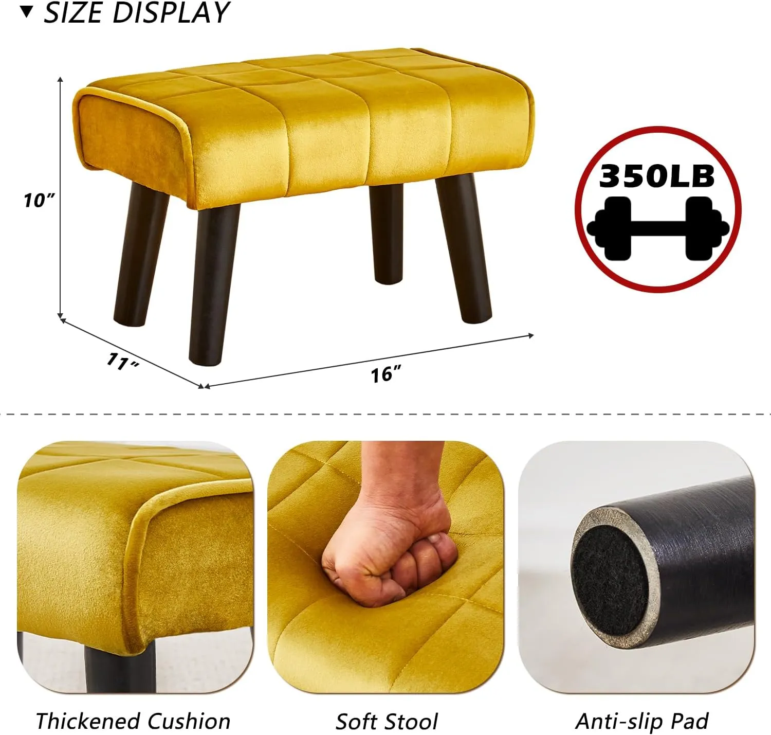 Cpintltr Foot Stool Ottoman Modern Accent Step Stool Seat with Solid Wood Legs Velvet Soft Padded Pouf Ottomans Sofa Footrest Stools for Couch Living Room Bedroom Entryway (Greenish Yellow 2 PCS)