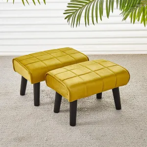 Cpintltr Foot Stool Ottoman Modern Accent Step Stool Seat with Solid Wood Legs Velvet Soft Padded Pouf Ottomans Sofa Footrest Stools for Couch Living Room Bedroom Entryway (Greenish Yellow 2 PCS)