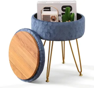 Cpintltr Foot Stool Velvet Storage Ottoman with Removable Lid Round Sofa Stools Foot Rest with Padded Seat Modern Style Makeup Stool Decorative Furniture Suitable for Lounge Dorm Room Bluish Grey