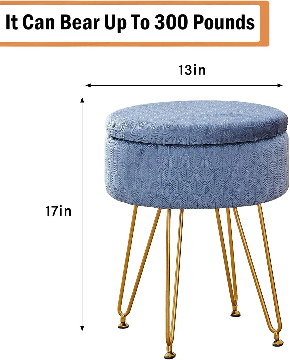 Cpintltr Foot Stool Velvet Storage Ottoman with Removable Lid Round Sofa Stools Foot Rest with Padded Seat Modern Style Makeup Stool Decorative Furniture Suitable for Lounge Dorm Room Bluish Grey