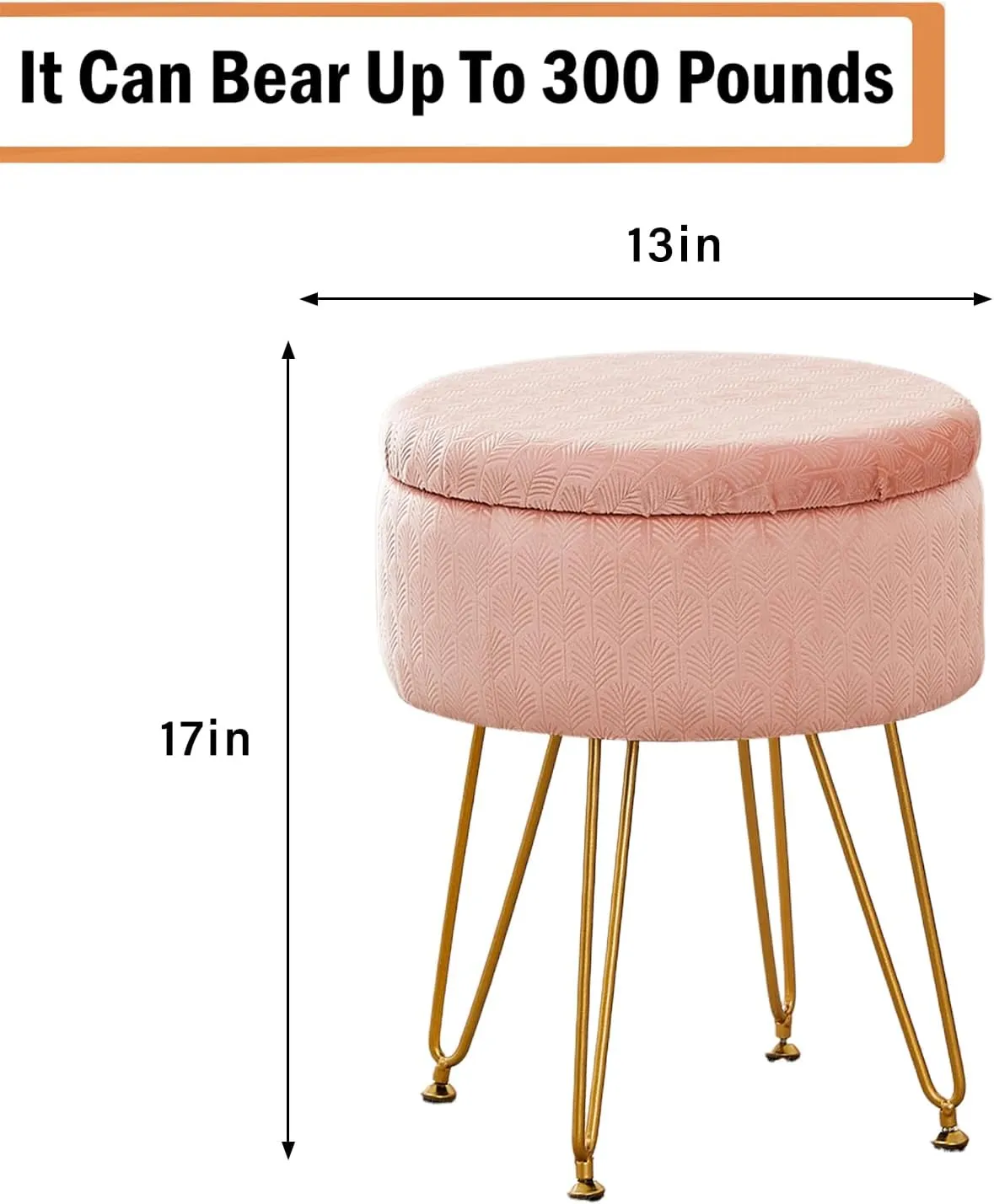 Cpintltr Foot Stool Velvet Storage Ottoman with Removable Lid Round Sofa Stools Foot Rest with Padded Seat Modern Style Makeup Stool Decorative Furniture Suitable for Lounge Dorm Room Blush